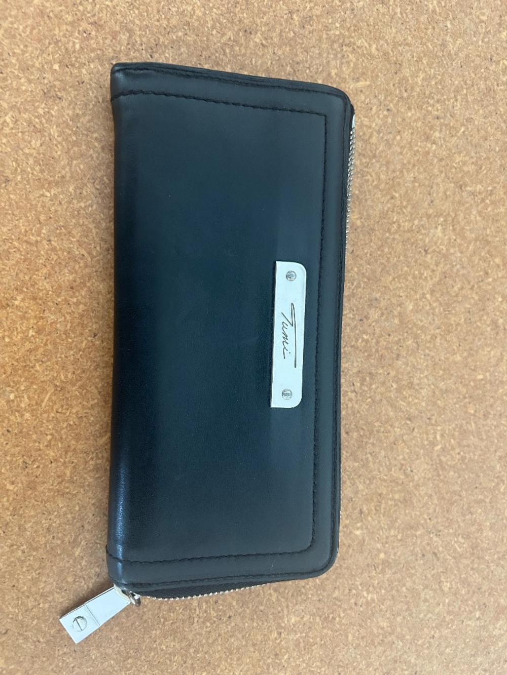 TUMI Black Leather Zip Around Continental Wallet Clutch